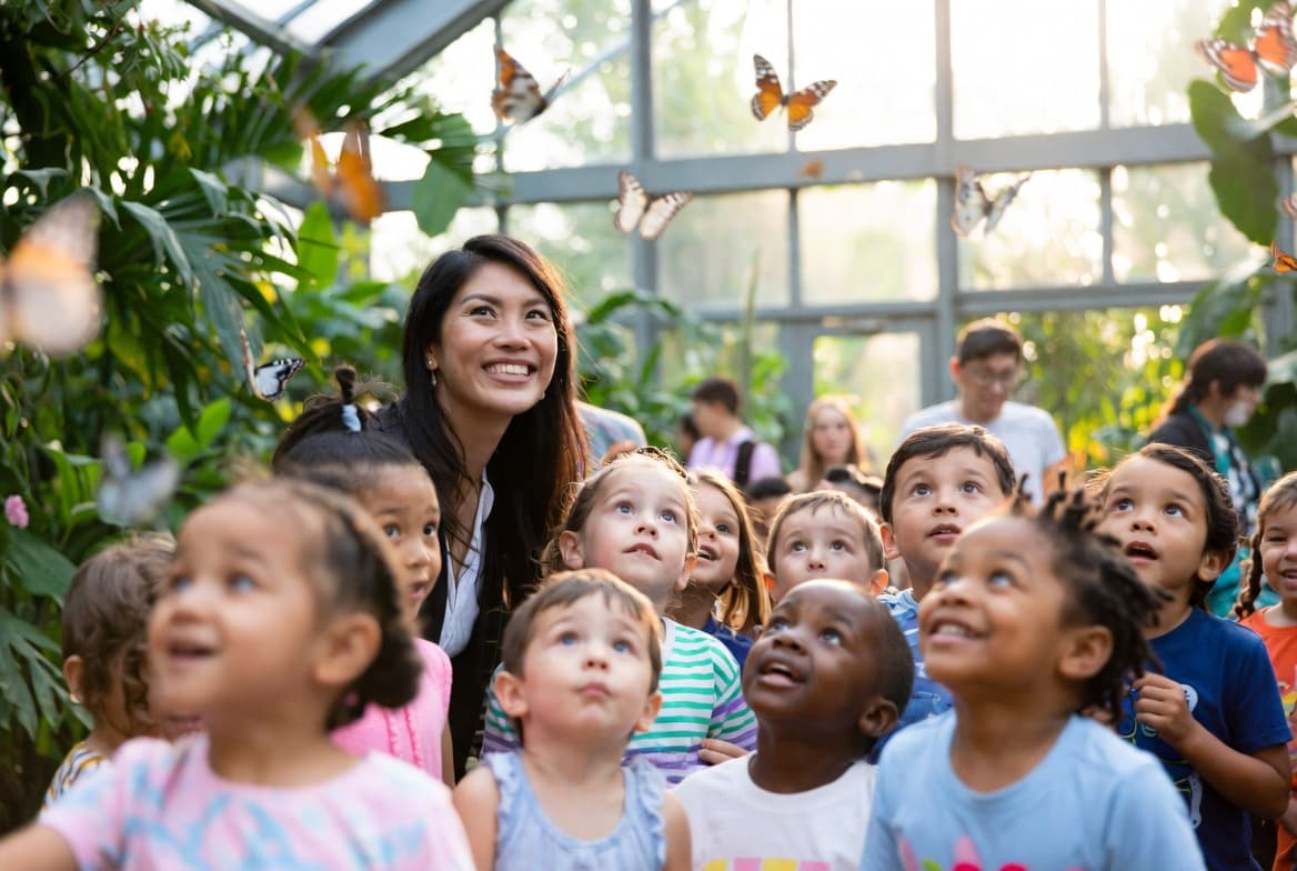 Children exploring outdoors on a school outing