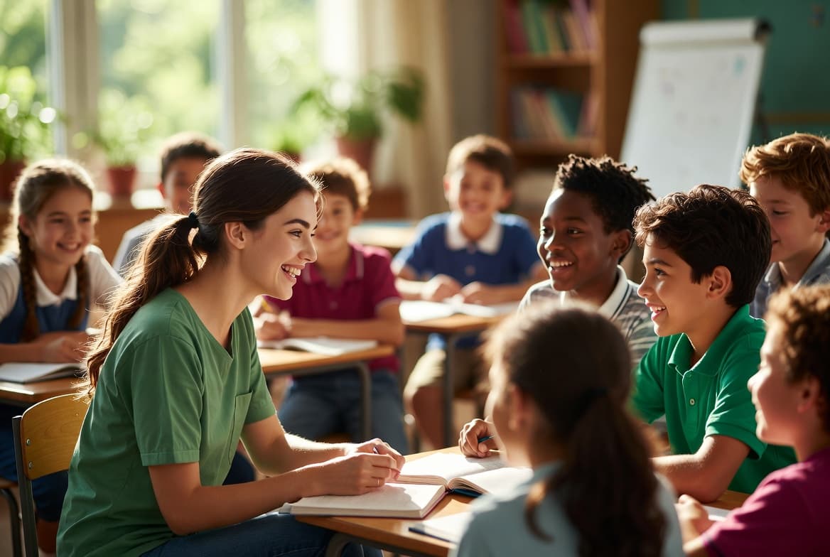 Children learning and playing together in a classroom